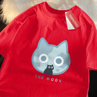 Camiseta De Algodón Oversized Para Hombre Y Mujer Estilo Japonés Con Diseño De Gato Lunar Azul Camiseta Casual Transpirable De Manga Corta Para El Verano - details 11