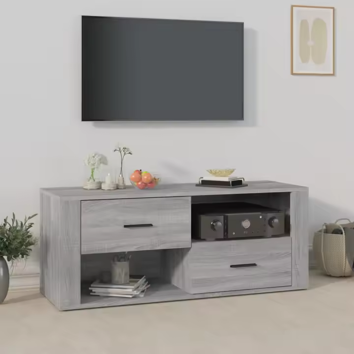 vidaXL Mueble de TV madera contrachapada gris Sonoma 100x35x40 cm - 1