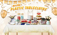 Mantel De Fiesta Desechable 137x274cm Impermeable Y Resistente Al Aceite Con Puntos Dorados Para Bodas Y Fiestas PEVA - details 0