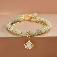 Pulsera De Doble Capa Con Pendiente De Hoja De Naranja Imitación De Jade Chino Estilo Para Mujer Joyería De Moda Accesorios - details 1