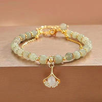 Pulsera De Doble Capa Con Pendiente De Hoja De Naranja Imitación De Jade Chino Estilo Para Mujer Joyería De Moda Accesorios - details 1