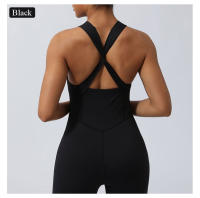 Conjunto De Yoga Para Mujer Con Padded Fitness Jumpsuit Cruzado En Espalda Y Pierna Flared Vestido De Entrenamiento De Correr Conjunto De Yoga De Nylon Talla Verdadera - details 4