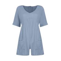Monos De Verano Casuales Para Mujer Con Hombros Descubiertos Y Mangas Cortas Ruched Estilo Romper De Piernas Largas Con Bolsillos De Poliéster - details 38