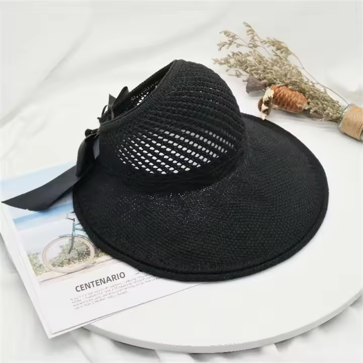 Sombrero De Paja Plegable Ancho Para Mujer Sombrilla De Playa Verano Protección Solar Con Lazo Sombrero De Sol Para Mujer - 1