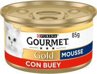 Gourmet Purina Gold Mousse, Comida Húmeda para Gato con Buey, 24 latas de 85g- Composición: Carnes y subproductos animales (de los cuales buey 4%), Subproductos de origen vegetal, Sustancias minerales, azúcares. Aditivos: Aditivos nutricionales: UI/kg: Vi - details 0