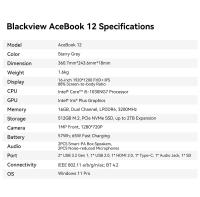 Blackview Acebook 8 Laptop, pantalla IPS de 15.6" 1920*1080, Intel Core N97 4 Core Hasta 3.6GHz, 16GB RAM 512GB SSD, WiFi de banda dual Bluetooth 5.0, 2*USB 3.0 1*USB 2.0 1*USB-C 1*HDMI 2.0 1*Jack de audio 1*Ranura para tarjeta MicroSD, Batería de 38Wh 36 - details 41