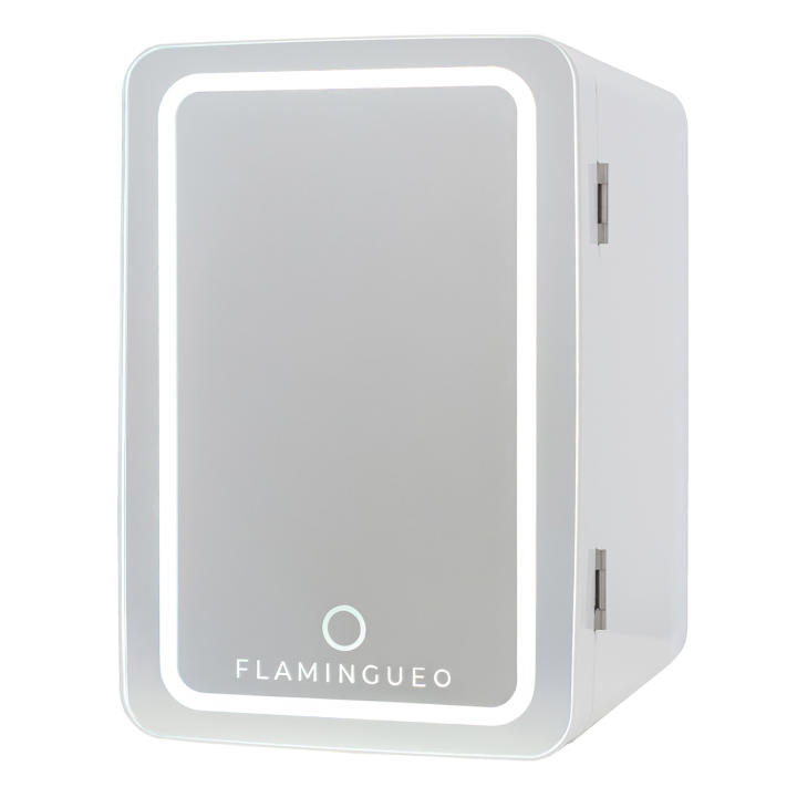 Flamingueo Nevera Pequeña 6,5L - Mini Nevera Espejo y Luz LED Nevera 12V/220V Función Frío y Calor Nevera Cosmeticos Nevera Skincare Mini Fridge