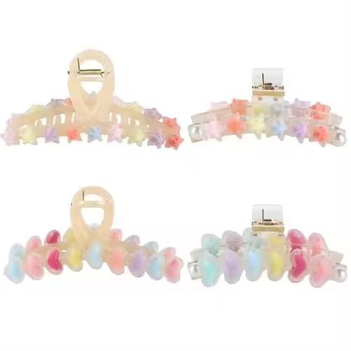 Pinza para el pelo con forma de estrella y corazón de colores, pinzas para el pelo de resina con forma de estrella de amor, estilo coreano dulce, pinza con forma de tiburón y corazón de gelatina para mujeres y niñas (9 corazones) - 1