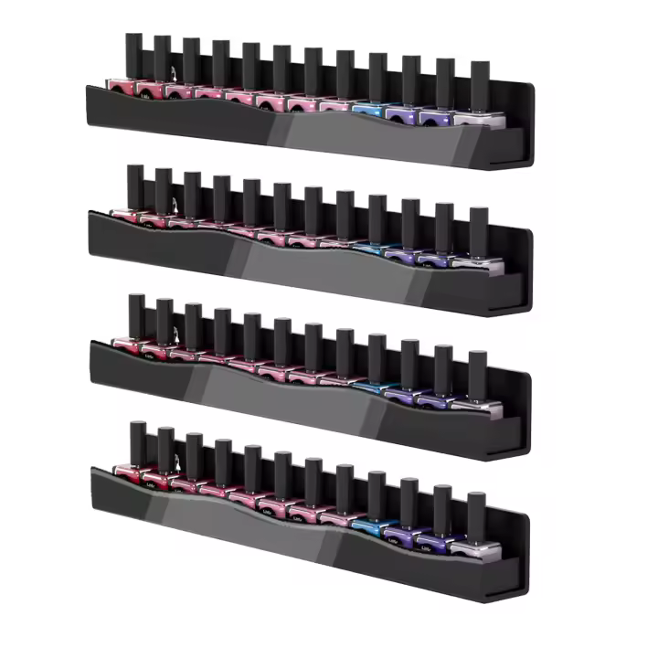 Organizador De Esmaltes De Uñas En Acrílico Negro Con 4 Estantes De 15 Pulgadas Para 48-66 Botellas Rack De Pared Multiusos - 1