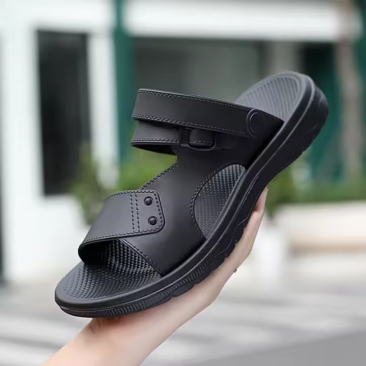 Sandalias De Verano Para Hombre PU Cuero Tacones Medios Antideslizantes Abierta Delante Zapatillas De Playa Cierre De Hebilla - 1