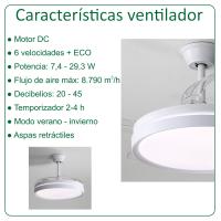 Ventilador de Techo 42" LED 48W Blanco – Motor DC Silencioso, Aspas Transparentes retráctiles, 6 Velocidades, Reversible, Mando a Distancia - details 0