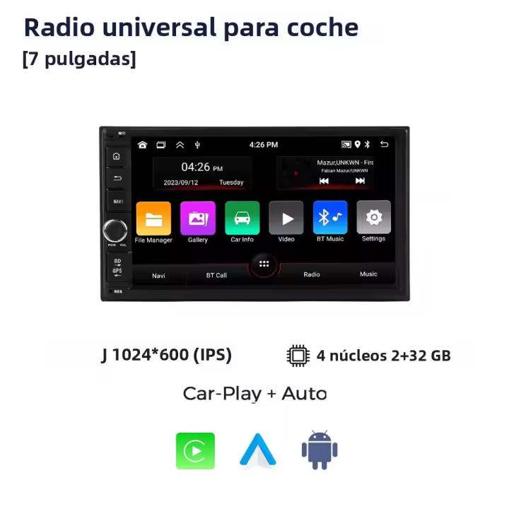 Navifly 2 Din Universal Car Radio 7 Pulgadas Android Autoradio Multimedia Player Con Wireless Carplay Y Android AUTO Botón Izquierdo Soporte Para Control Del Volante Y Redes 3G/4G - 1