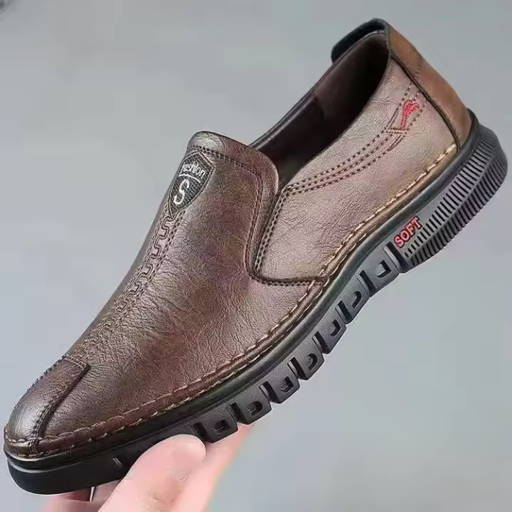 Zapatos De Cuero Para Hombre Mocasines Sueltos Antideslizantes Transpirables Para Conducir Y Trabajar En Oficina Y Caminar - 1