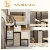 PawHut Escalera para Perros de 3 Niveles Escalera para Mascotas con 3 Escalones Bola Colgante Tablero de Rascar y Marco de Acero 47x45x47 cm Crema y Negro - details 4