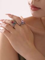 Anillos Vintage en forma de corona de acero inoxidable con circón colorido para mujer, anillo chapado en oro de 18k,joyería al por mayor de alta gama huevo de Paloma de lujo Zirconia grande apertura lateral anillo de acero inoxidable ajustable para mujer - details 3