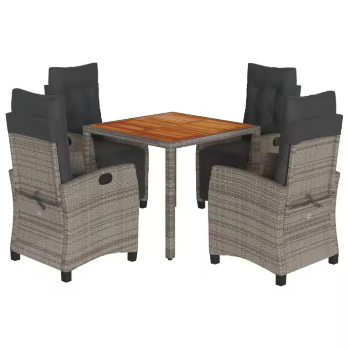 vidaXL Set comedor de jardín 5 piezas con cojines ratán sintético gris - 1