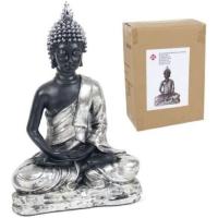 Gissed "Estatua de Buda Sentado en Posición de Meditación – Escultura Espiritual de Resina con Acabado Negro y Plateado – Diseño Elegante para Decoración Zen, Feng Shui y Espacios de Relajación – Ideal para Hogar, Oficina y Regalos – Tamaño 25x14x38 cm" - details 0