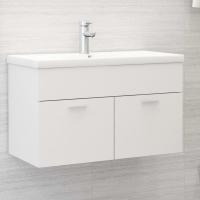 vidaXL Mueble con lavabo madera de ingeniería en color Blanco/Blanco brillante/Gris hormigón y más | almacenamiento funcional diseño moderno para baño dormitorio sala - details 0