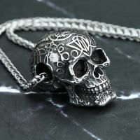 Collar De Esqueleto Punk Gótico Retro Para Hombres Acero Inoxidable Pendiente De Calavera Motociclista Joyería De Amuleto Regalo - details 3