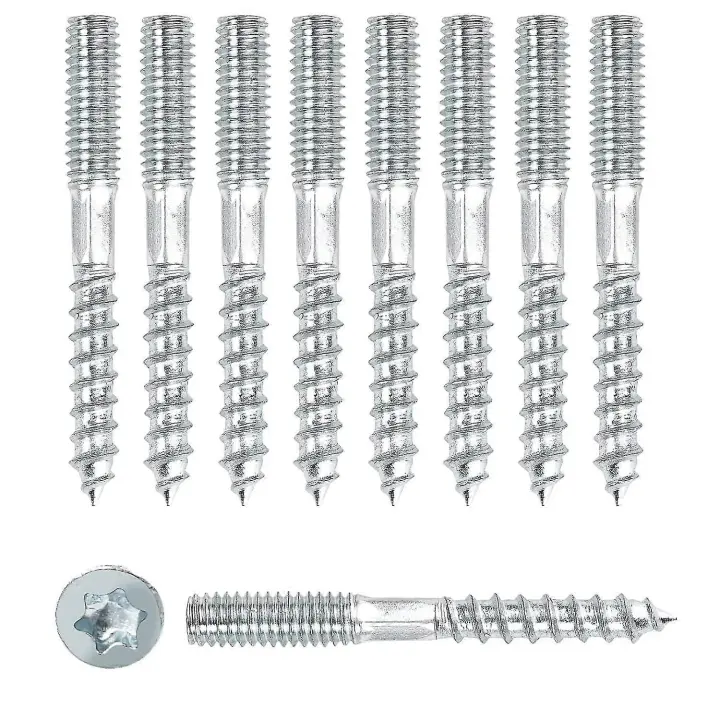 Paquete de 10 tornillos de doble rosca M8 x 60 mm, pernos de doble rosca, tornillos de fijación para muebles, acero galvanizado - 1