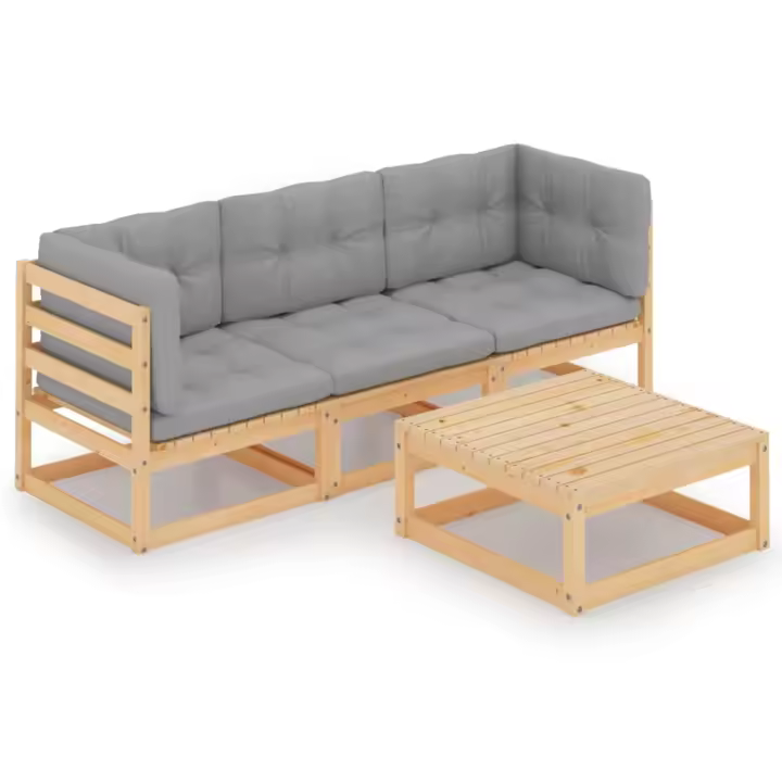 vidaXL Muebles de jardín 4 piezas con cojines de madera de pino maciza - 1