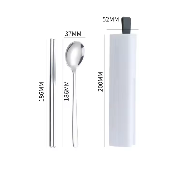 Juego De Utensilios De Cocina Reutilizable De Acero Inoxidable 304 Para Viajes Y Camping Incluye Cuchillo Fork Cuchara Y Chopsticks Con Estuche Portátil - 1