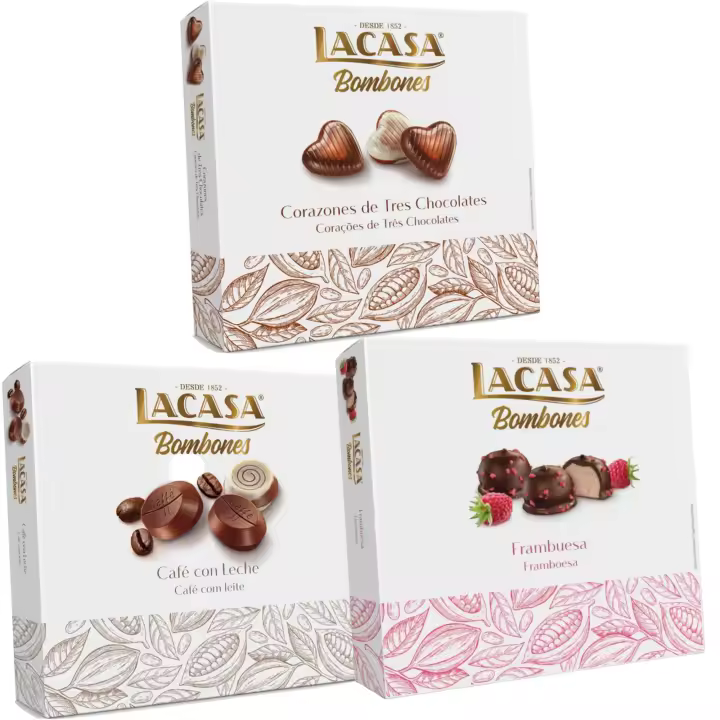 Pack Lacasa bombones corazón tres chocolates 200 G & bombones café con leche 200 G & bombones frambuesa 200 g - 1