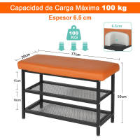 ALLINLIFE Banco Zapatero, Banco tapizado para Zapatos, con cajón, 2 Filas para 6 Pares de Zapatos, Estructura de Acero, Industrial,Cojines de asiento blandos， Marrón Rústico y Gris,Blanco,Naranja - details 5