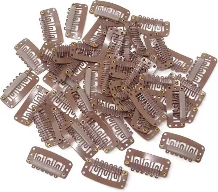 Paquete de 20 pinzas para extensiones de cabello, pinzas metálicas a presión para extensiones y tramas de cabello, pinzas para pelucas, pinzas a presión en forma de U con goma suave. - 1