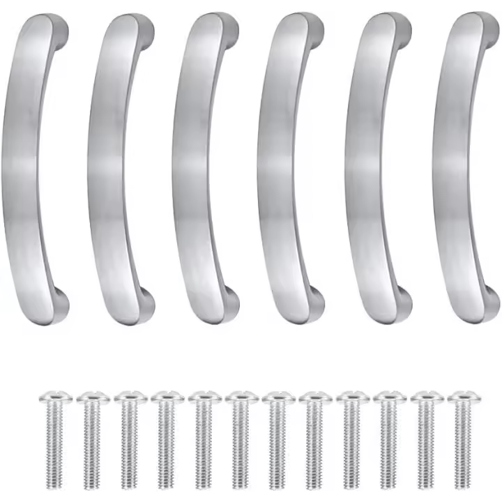 Pomos y tiradores para muebles, tirador para armario de cocina, distancia entre orificios de 96 mm, 6 piezas, tirador plateado para cajón, tirador para armario de cocina con tornillos - 1