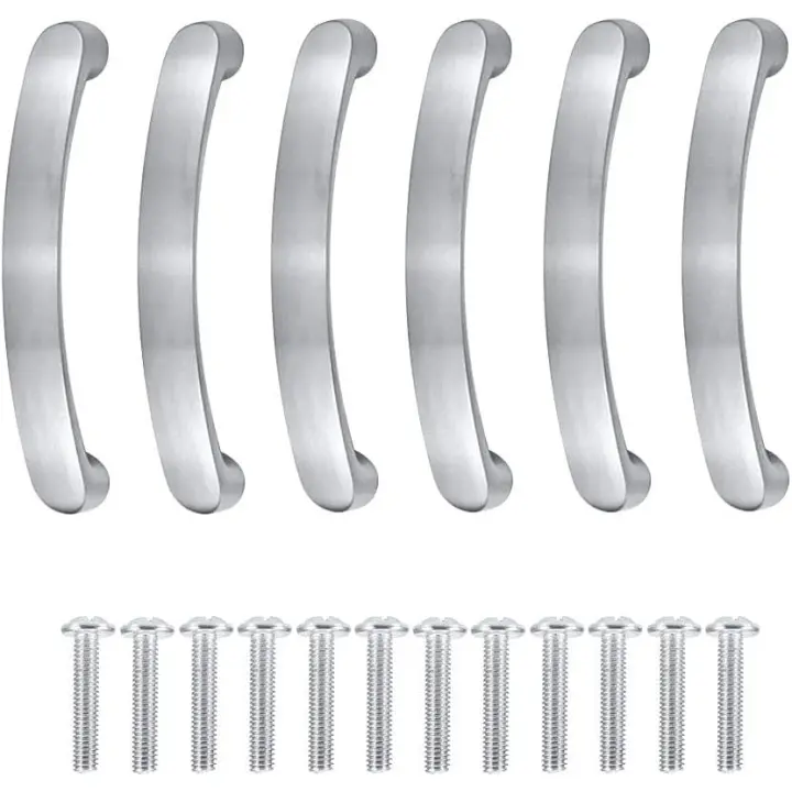 Pomos y tiradores para muebles, tirador para armario de cocina, distancia entre orificios de 96 mm, 6 piezas, tirador plateado para cajón, tirador para armario de cocina con tornillos - 1
