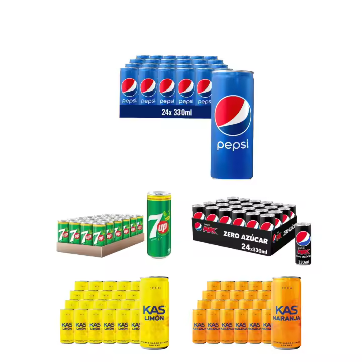Pepsico-Pepsi cola lata normal zero max azucar 7up kas naranja y limon lata 330ml caja 24unidades sabor original nacional de España - 1