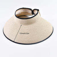 Sombrero De Paja Verano Para Mujer Plegable Gran Alas Con Lazo Protección Solar Para Playa Y Viajes - details 0