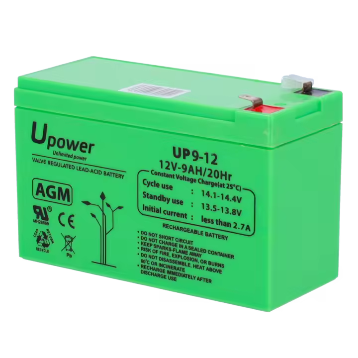 Upower - Baterí­a recargable - Tecnologí­a plomo ácido AGM - Voltaje 12 V - Capacidad 9.0 Ah - 95 x 151 x 65 mm / 2660 g - Para respaldo o uso directo - 1
