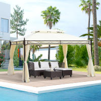 Outsunny Cenador de Jardín 4x3m Pabellón con Techo Doble Transpirable y 4 Cortinas Laterales Extraíbles Carpa de Acero para Fiestas Bodas Eventos al Aire Libre Crema - details 1