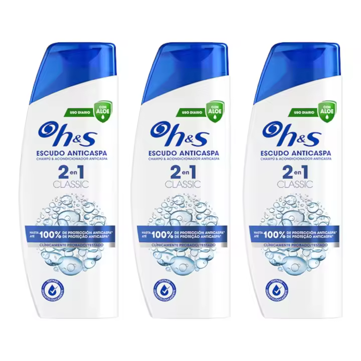 H&S Classic Pack de 3 Botes de Champú anticaspa 0% parabenos fosfatos parafinas Hasta 100% Protección Anticaspa 300 ml (900 ml en total) - 1