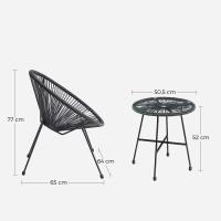 Conjunto de muebles de jardín de 3 piezas, sillas acapulco y mesa con tapa de cristal, asientos de exterior e interior, en negro - details 15
