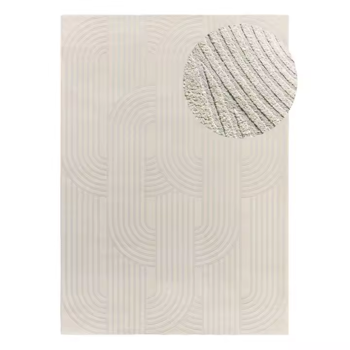 Alfombra interior geométrica con relieve en beige y gris - BARESA 12963 | 80x150, 133x190, 160x230 cm - 1