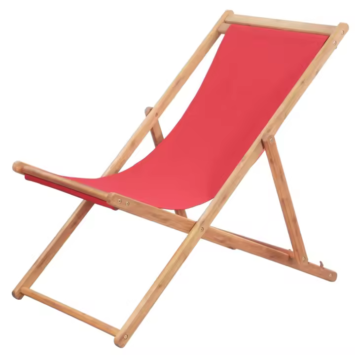 vidaXL Silla de playa plegable de tela y estructura de madera - 1
