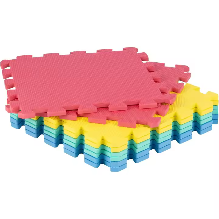 Pack 9 Baldosas EVA 30x30 cm – Alfombra Puzzle de Espuma Antigolpes, Suelo Protector Antideslizante y Aislante – Colores Rojo Claro, Azul, Verde y Amarillo O NEGRO – Ideal para Gimnasio, Juegos, Camping y Hogar - 1