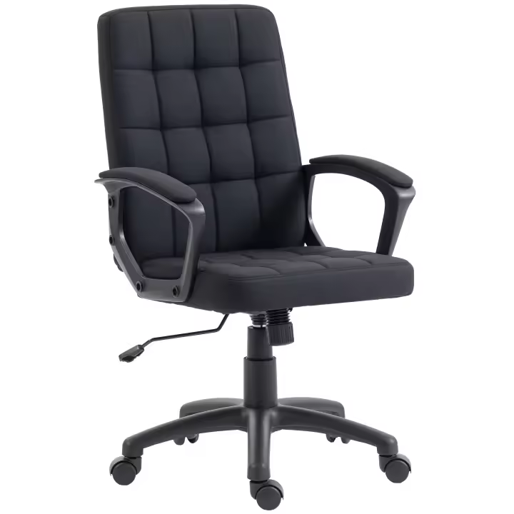 Vinsetto Silla de Oficina, Silla de Escritorio Giratoria, Tapizada en Lino Sintético, Altura Ajustable, Basculante, Respaldo Medio, con Reposabrazos, Ruedas, Negro - 1