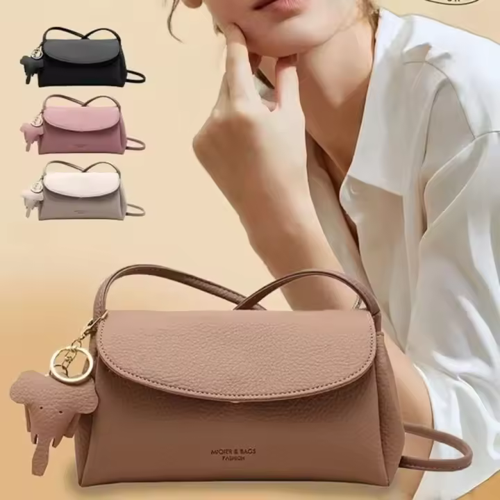 Nueva Bolso De Hombro PU Con Colgante De Elefante Moda Sólida Popular Bandolera Para Mujer Tamaño 20*11*10cm Colores Rosa Negro Beige Caqui - 1