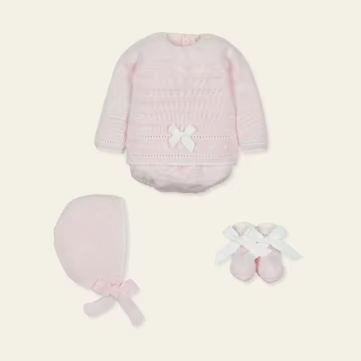 Traje 4P Canesú culotte punto,capota y patucos combinado QUERER MAC ILUSION M9440R Mac Ilusion 6 - 12 Meses Bebe niña REBAJAS/ Outlet Outlet Invierno TALLAS OUTLET INVIERNO NIÑA Otoño 24 - 1