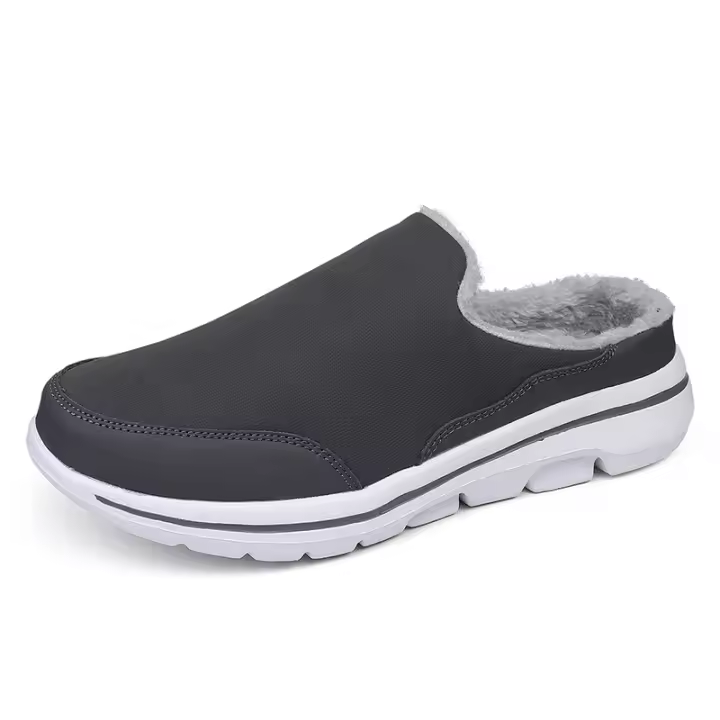 Zapatillas Casuales De Algodón Para Hombre Invierno Cómodas Y Cálidas Zapatillas De Casa Con Piel Media Botas De Nieve Suela EVA Zapatos Planos Suaves Talla Verdadera Para Adultos - 1