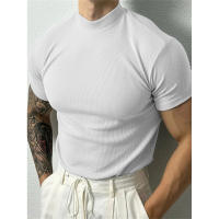 Camiseta De Hombre Elástica Y Cómoda Para Primavera Y Verano Con Cuello Alto Y Rayas Camiseta Deportiva Casual Con Mangas Cortas Para Fitness - details 11