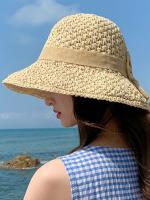 Sombrero De Paja Hecho a Mano Para Mujer Moda Verano Con Lazo Plegable Protección Solar Panamá Amplia De Pico Sombrilla Para Playa Y Uso Diario - details 7