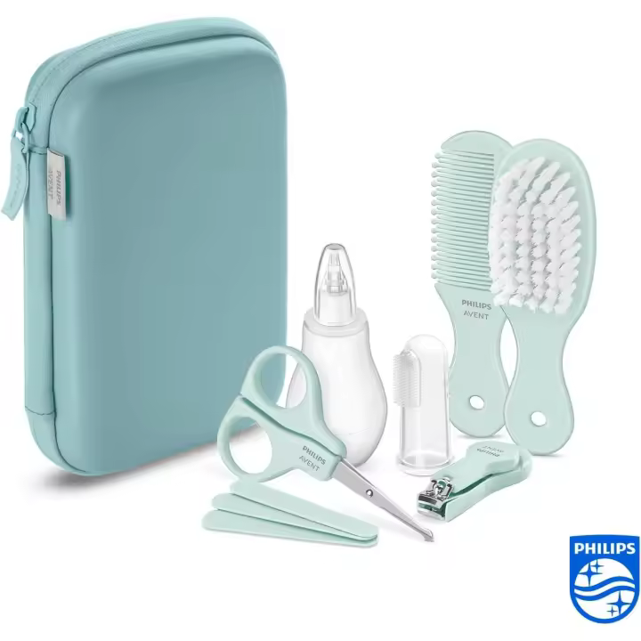 Philips Avent Baby Care Set: Kit Set Básico para el Cuidado del Bebe con 9 Accesorios Esenciales (Cortaúñas, Tijeras, 3 Limas de Uñas, Peine, Cepillo, Aspirador Nasal y Cepillo Dental Dedal), Regalo Ideal Perfecto para Recién Nacidos - 1