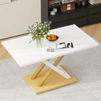 Mesa de Comedor Blanca para 4 personas con tablero con Efecto Mármol, Pies ajustables, - details 0