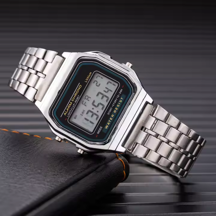 Reloj Digital De Lujo Para Hombre En Acero Inoxidable Dorado Y Plateado Estilo Business Moda Reloj Electrónico Resistente Al Choque - 1