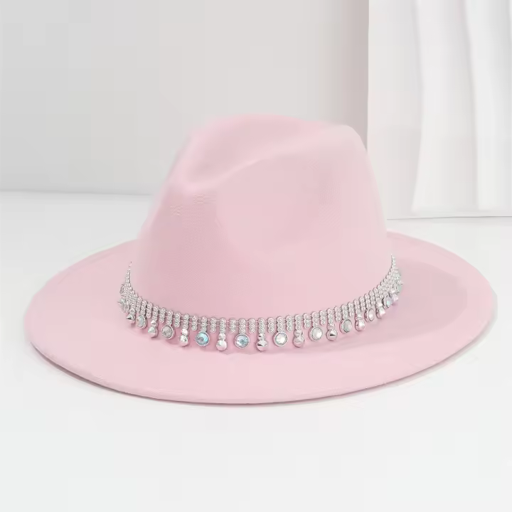 Sombrero De Vaquero Occidental Para Mujeres Con Borde Plano Y Lazo De Plata Brillante Con Cristales De Rhinestone Sombrero Fedora Ligero De Jazz - 1